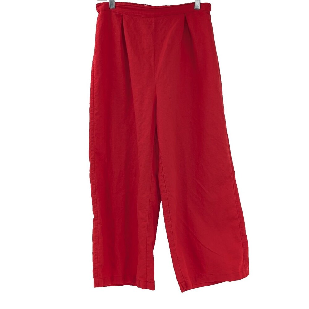 Charlie Holiday Red Cotton Linen Wide Leg Pants High Rise Womens 6 28"x22.5"